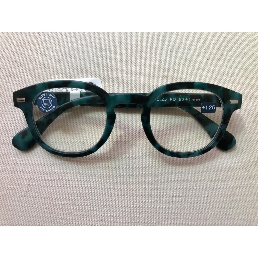 New Round Green Tortoise Blue Light Peepers reading glasses +1.25
